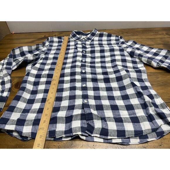BAIRD MCNUTT Murano Slim Fit Linen Button Down Shirt XL Blue Check - Picture 9 of 12